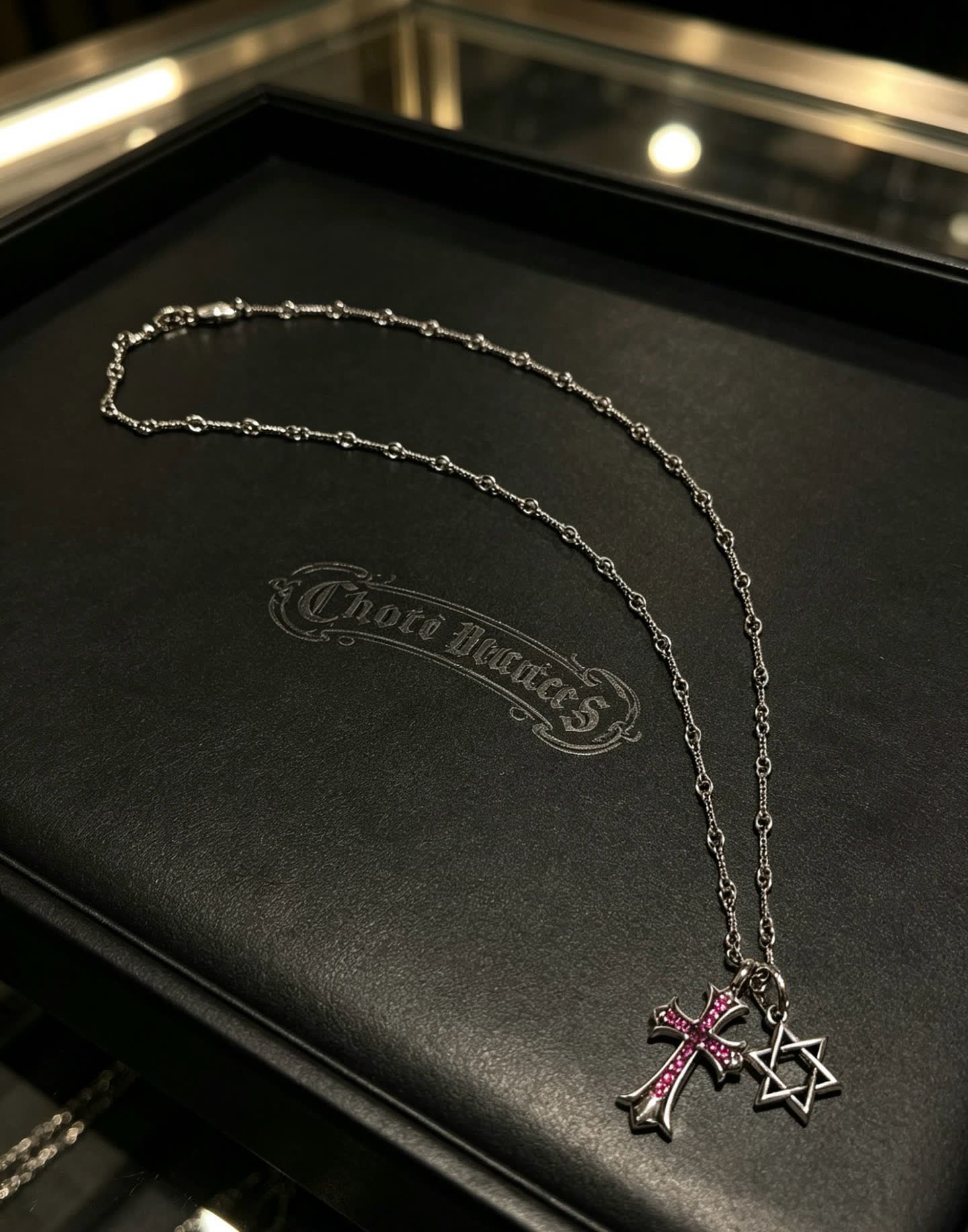 Chrome Hearts Silver Cross and Star of David Charm Necklace